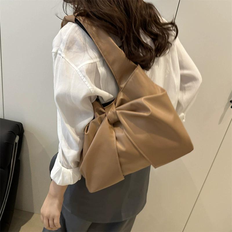 Casual Shoulder Bag for Women New Sweet and Simple Underarm Bag Bow Design Large Capacity Handbag