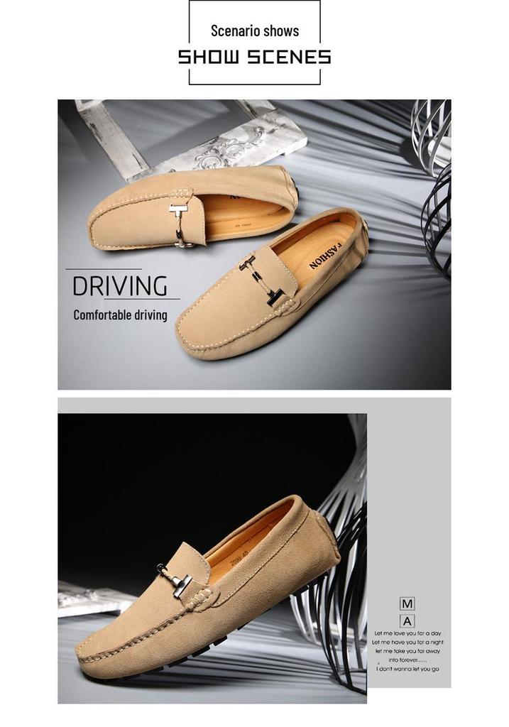 Men's Large Slip-on Cowhide Loafers - Lightweight Matte Leather Office Shoes