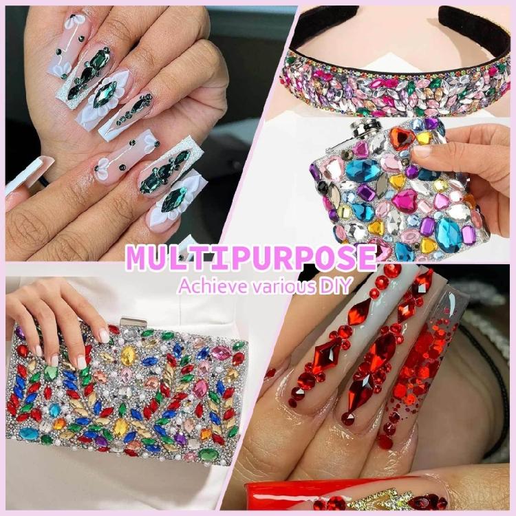 DIY Nail Art Kit With 3mm AB Transparent Flat Back Rhinestones 12 Compartments For Crafts And Fashion