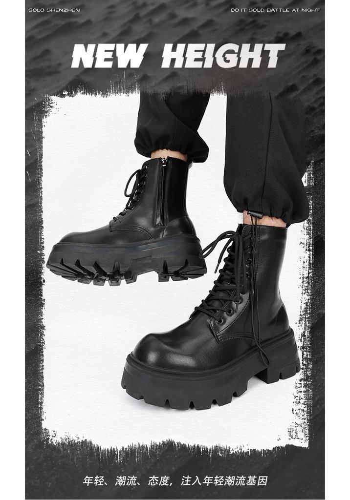 Zipper Chelsea Martin boots Men's heightening locomotive boots Autumn and winter high-top thick-soled velvet snow boots 7067