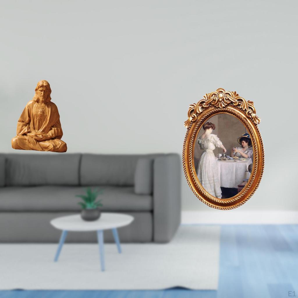 Sacred Heart Jesus Statue Collectible with Ornate Resin Photo Frame Decorative Tabletop Display
