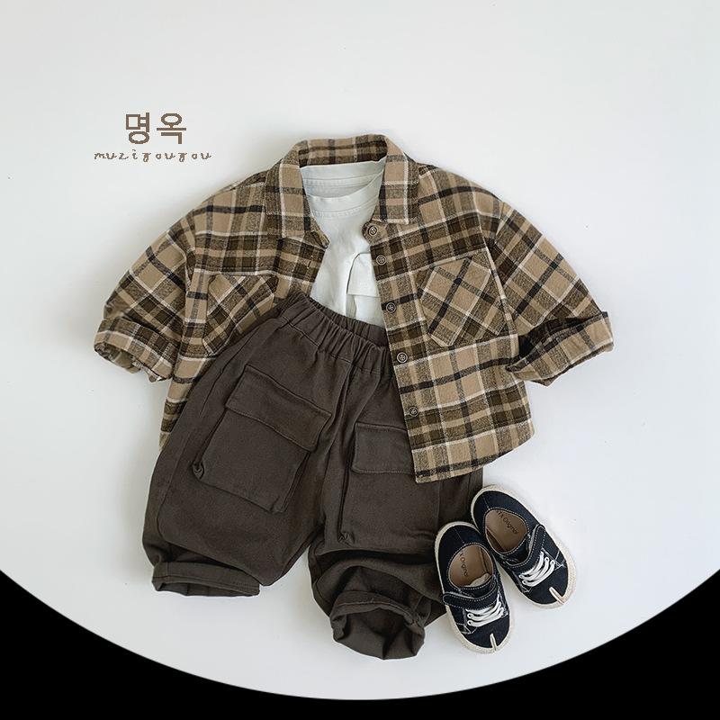 Vintage Plaid Long Sleeve Shirt Casual Boys Kids Top Outerwear Children Clothing