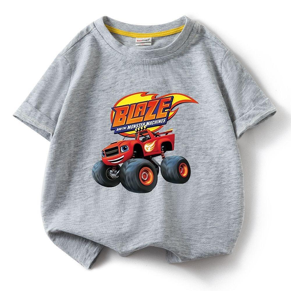 Children's Pure Short Sleeved Tshirt Blaze And The Monster Machines Kids Cartoon Tee Boys Girls Summer O-Neck Tee Tops