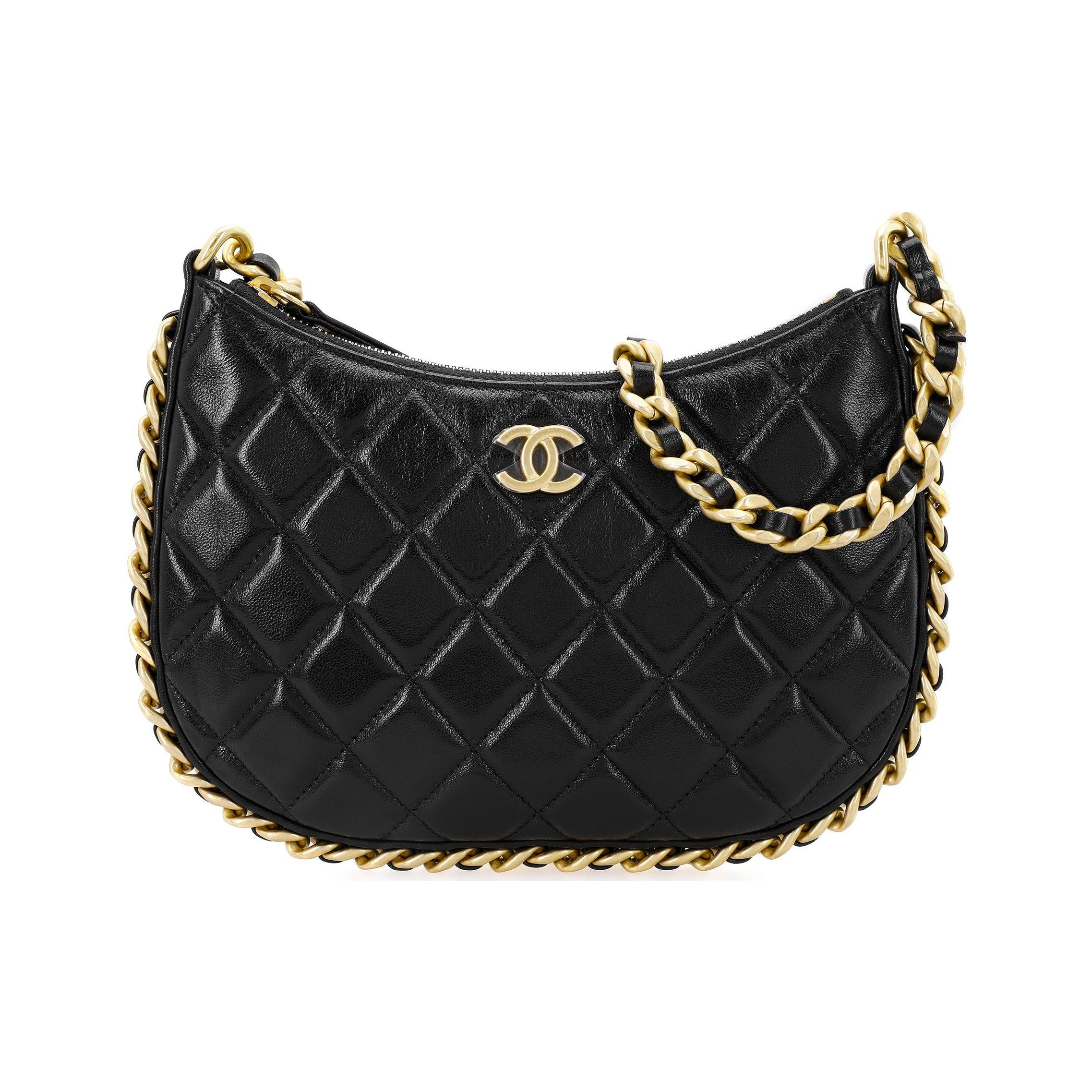 

Chanel 23B Black Quilted Lambskin Gold Buckle Chain Hobo Shoulder Underarm Crossbody Handbag Women Bag Box(Basic Set+Box) чорний