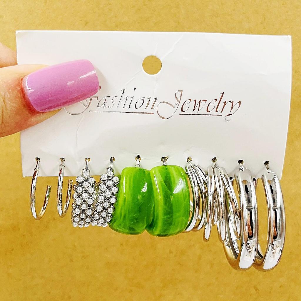 Cross-Border Pearl & Gold Hoop Earrings: Creative French Retro 6-Piece Set for Women