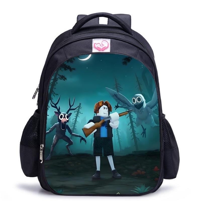 99 nights in the forest Cartoon print backpack 7344 Black schoolbag-large size