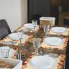 Thanksgiving Harvest Linen Table Runner with Pumpkin and Maple Leaves Print Fall Home Decor Dining Table Decoration