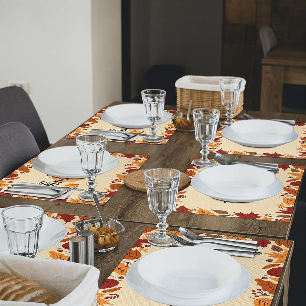 Thanksgiving Harvest Linen Table Runner with Pumpkin and Maple Leaves Print Fall Home Decor Dining Table Decoration
