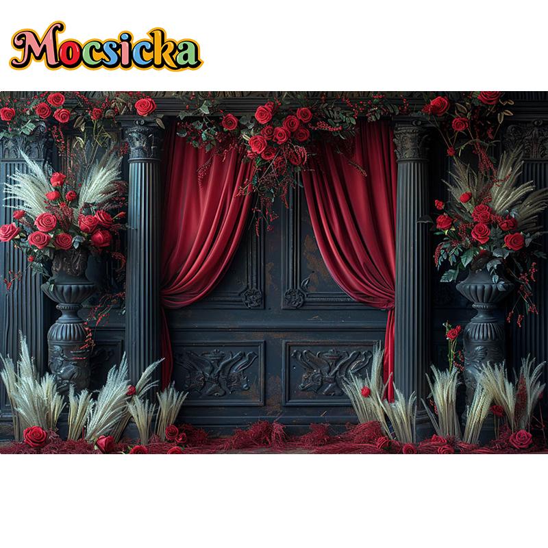 Mocsicka Photography Background Wedding Adult Birthday Portrait Bohemian Vintage Palace Rose Floral Decor Backdrop Photo Studio