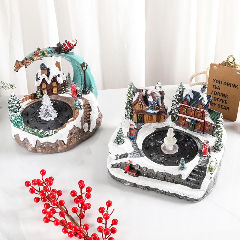 Glowing Christmas Music Box with Rotating Ornament, Water Spray, and Resin Fountain Gift.