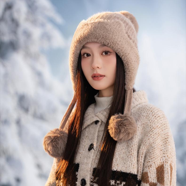 Women's Autumn and Winter New Plush Ear Pullover Hat Outdoor Leisure Warm Hat Wool Hat