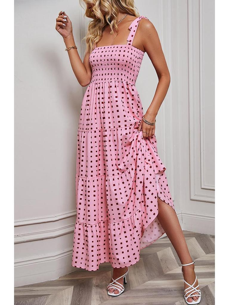 2024 Prázdninový styl Špagetová ramínka Bez zad Potisk Šaty pro ženy