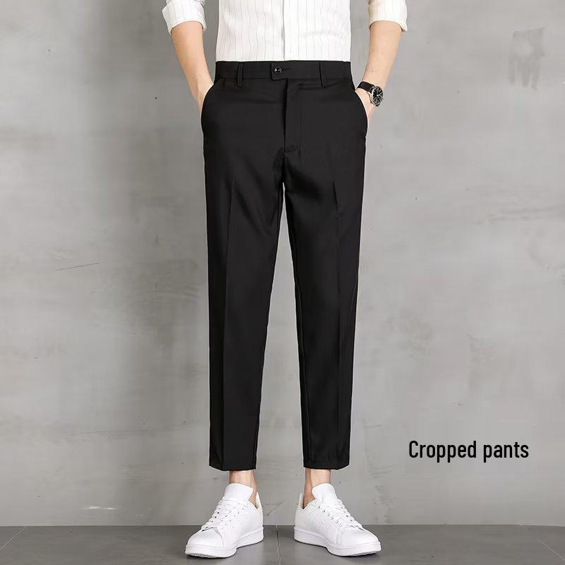 Men's High-End Black Straight-Leg Business Suit Trousers