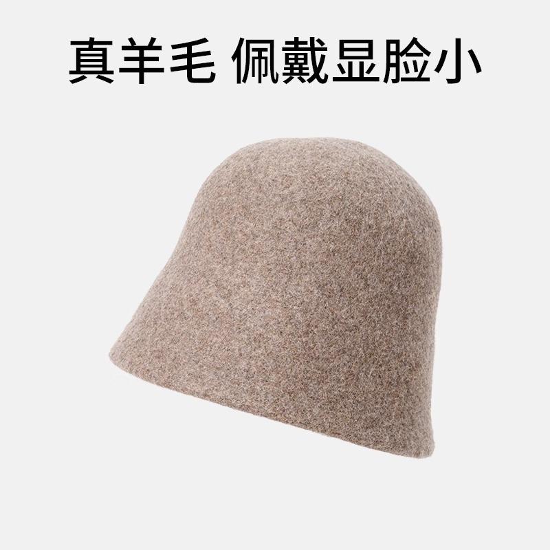 Premium sense bucket hat autumn and winter women's new wool hat winter warm basin hat show face small bucket hat