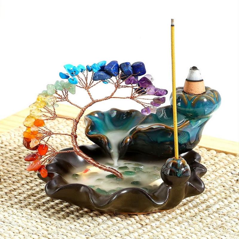 7 Chakra Tree Healing  Stone Money Tree Incense Burner Home Decor Housewarming Gift Feng Shui Decor For Wealth Good Luck