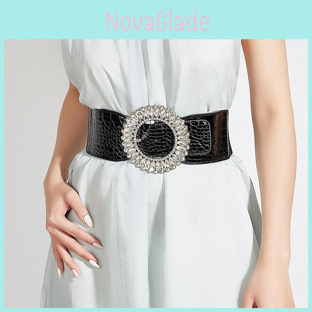 Vintage Korean Style Wide Belt For Dresses With Alloy Buckle And Elastic Waist For Winter Fashion