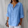 Women's Fashion Casual V-Neck Buttoned Seven Sleeve Cotton Linen Top