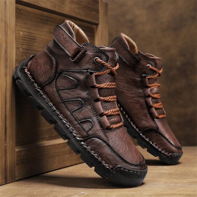 Mens Handmade Boots Pattern Leather Comfy Soft Sock Ankle Boots Autumn /Winter Men Boots Men Winter Boots