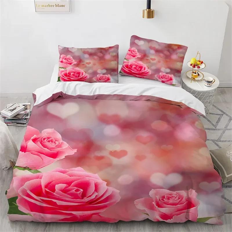 

Rose Floral Duvet Cover Microfiber Romantic Flower Bedding Set Full King For Girls Teens Valentine s Day Wedding Bedroom Decor EU Single(135*200cm)3pcs
