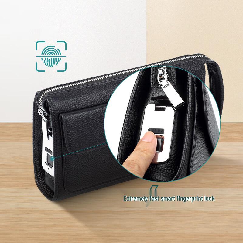 SCHWARZETIENNE Men's Leather Fingerprint Lock Clutch Bag