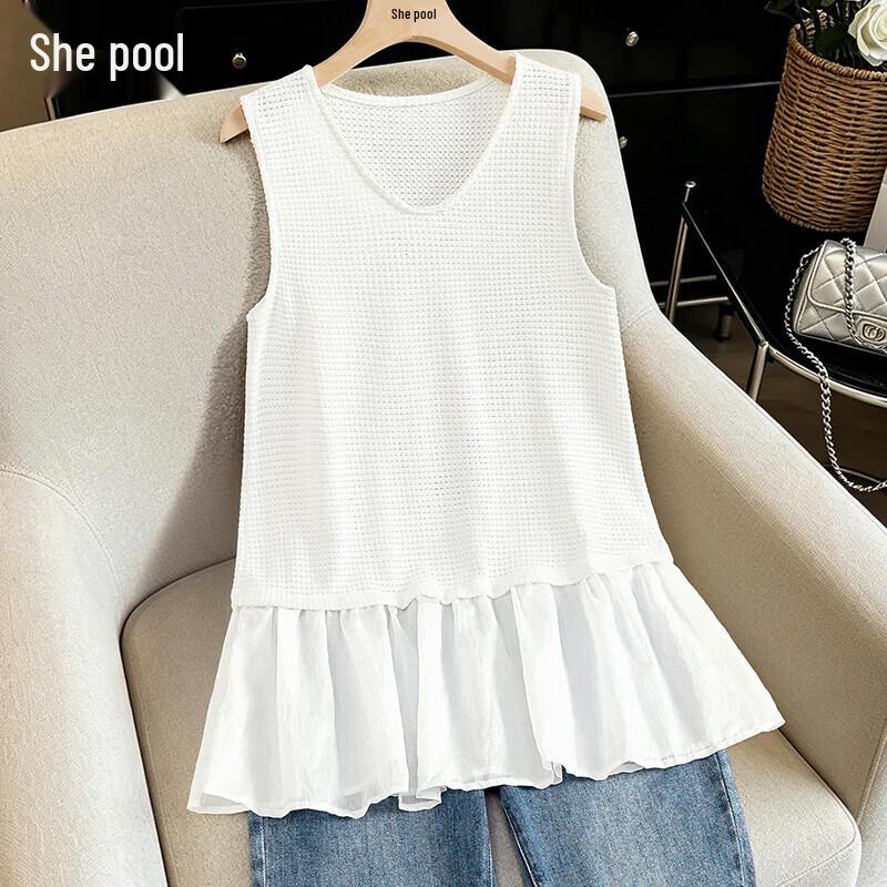 Women s Knitted Mesh Patchwork V-Neck Camisole M