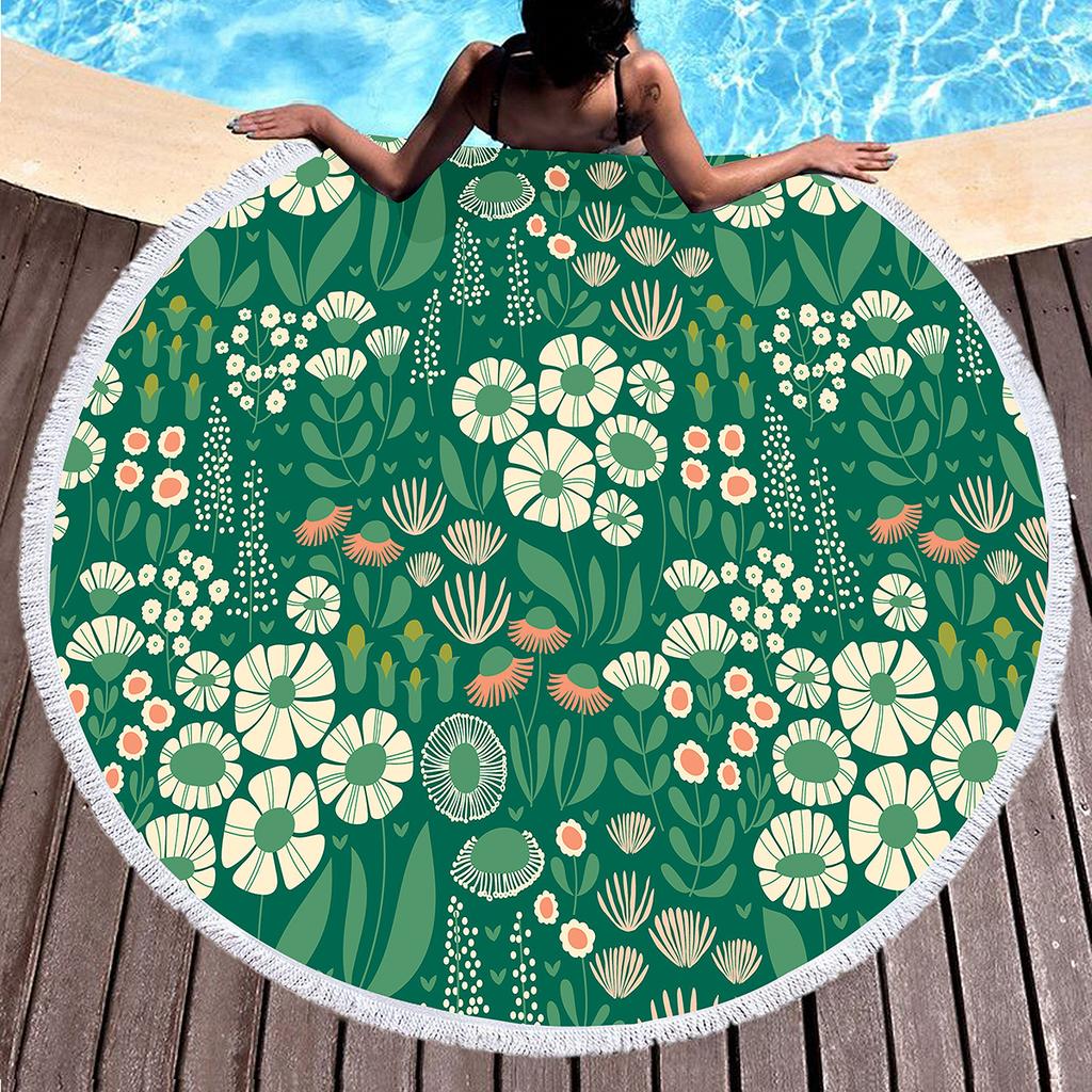 Vintage Floral Round Beach Towel,Microfiber Boho Beach Blanket Sand Free Quick Dry Bath Towel Absorbent Meditation Rug Yoga Mat