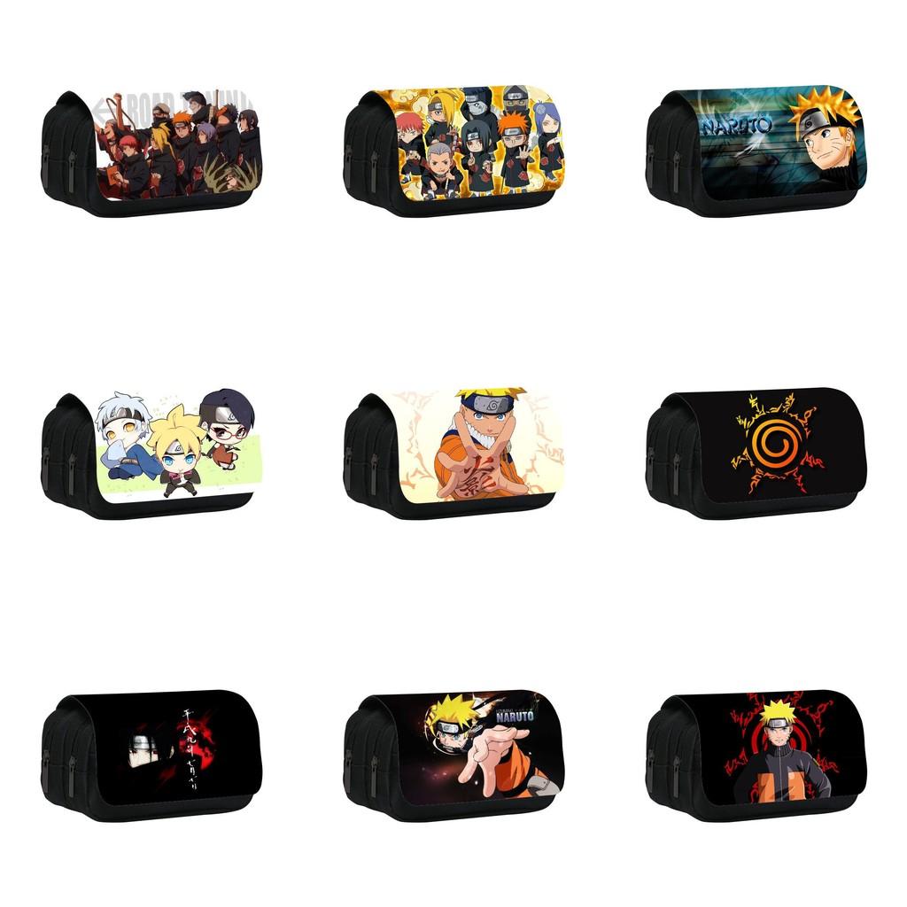 Naruto Cartoon Pattern Double Layer Flip Cover Stationery Storage Bag For Students And Collectors