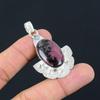 925 Sterling Silver Oval Heart Chakra Rhodonite Stone Wife Boho Pendant Jewelry