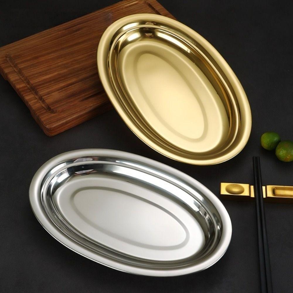 Oval Shape Barbecue Plate Stainless Steel Large Serving Plate New Steamed Fish Plate Kitchen Use