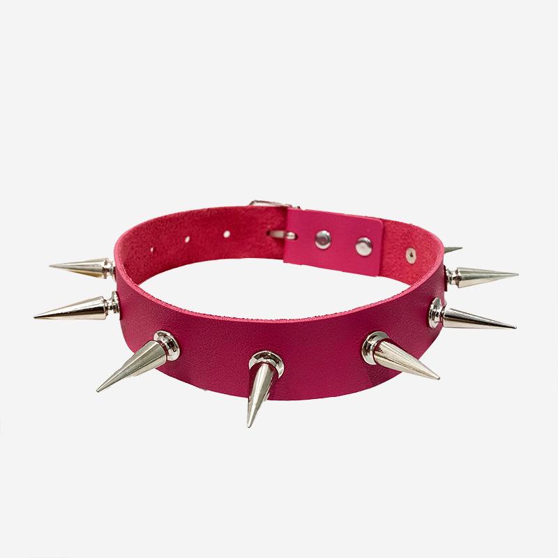 Punk Style Spike Rivet Choker Necklace with Clavicle Chain