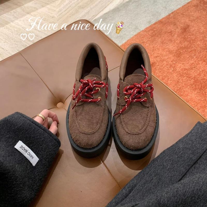 Sheepskin version~ miu wind lace-up leather thick-soled women's thick heel derby single shoes muffin shoes versatile small leather shoes