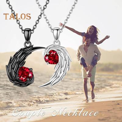 Feather Couple Necklace Red Rhinestone Feather Pendant Matching Necklace Valentine's Day Jewelry Gifts for Women Men