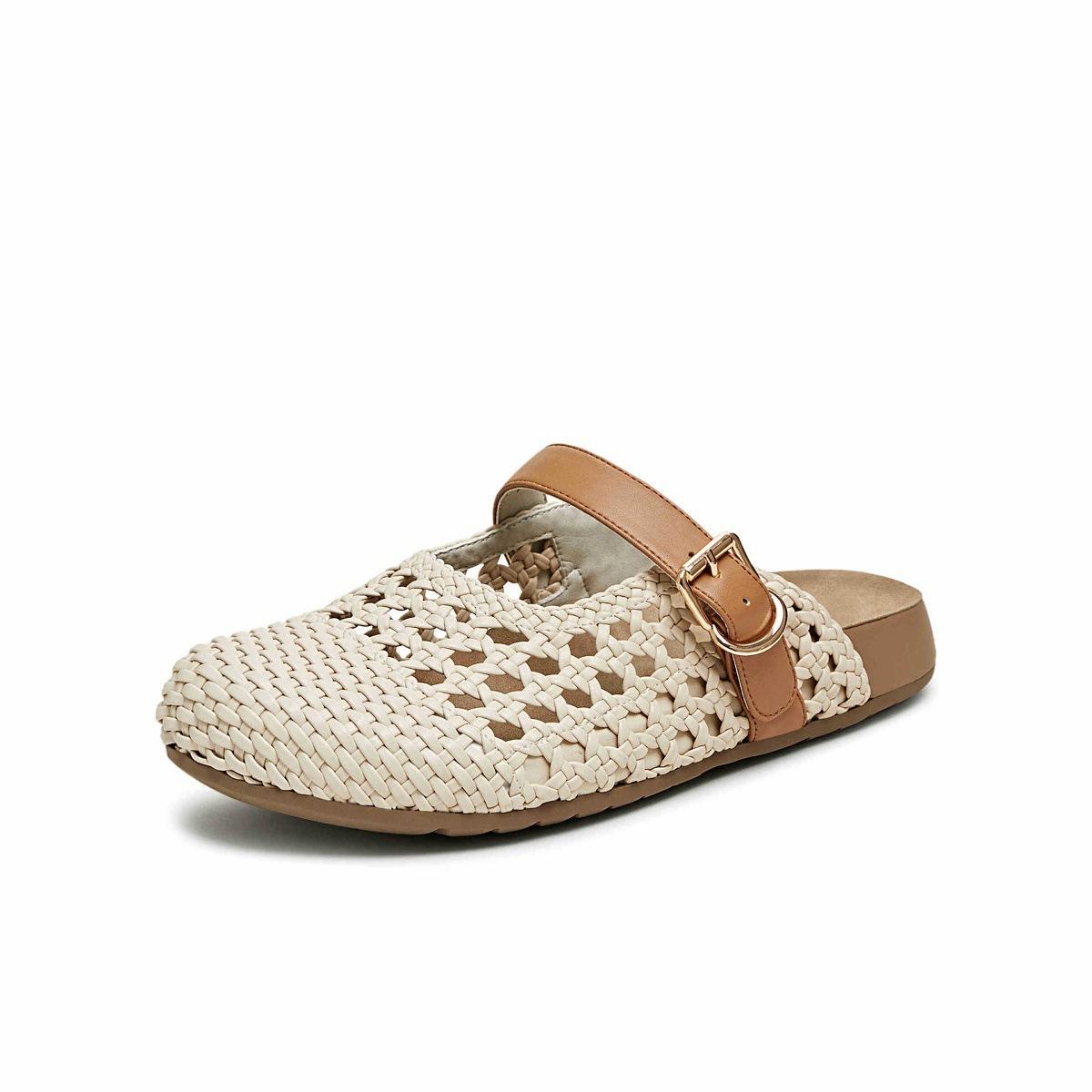 

Sheepskin version French retro leather woven bag head half slippers women s summer wear hollow breathable Roman shoes sandals 37