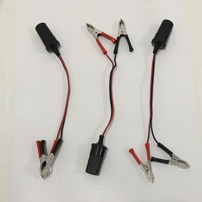 Black & Red Alligator Clips Battery Cables with Cigarette Lighter Plug for Emergency Jump Start