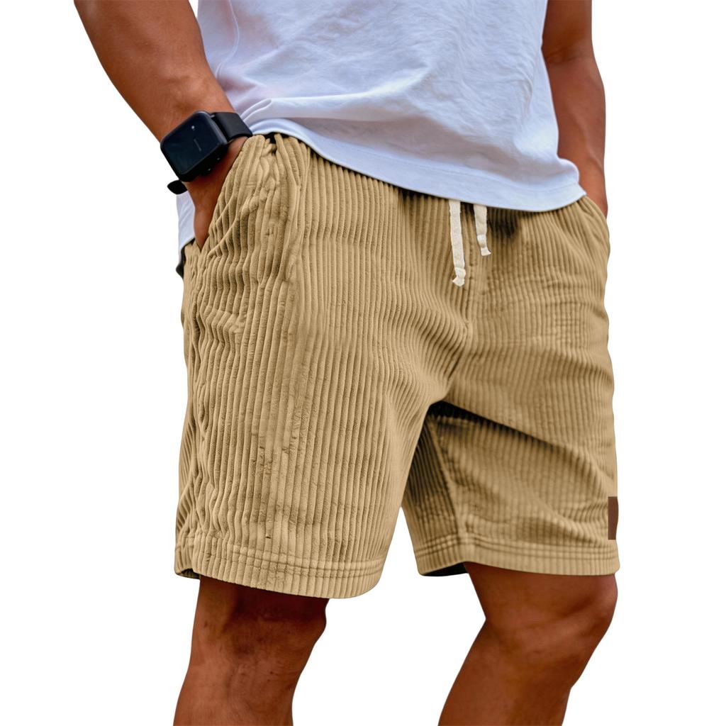 Men's Casual Shorts With Elastic Waist Drawstring And Corduroy Fabric, Stylish Design