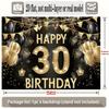 2D Black Gold 30th Birthday Backdrop Banner - Happy 30th Birthday Photo Background