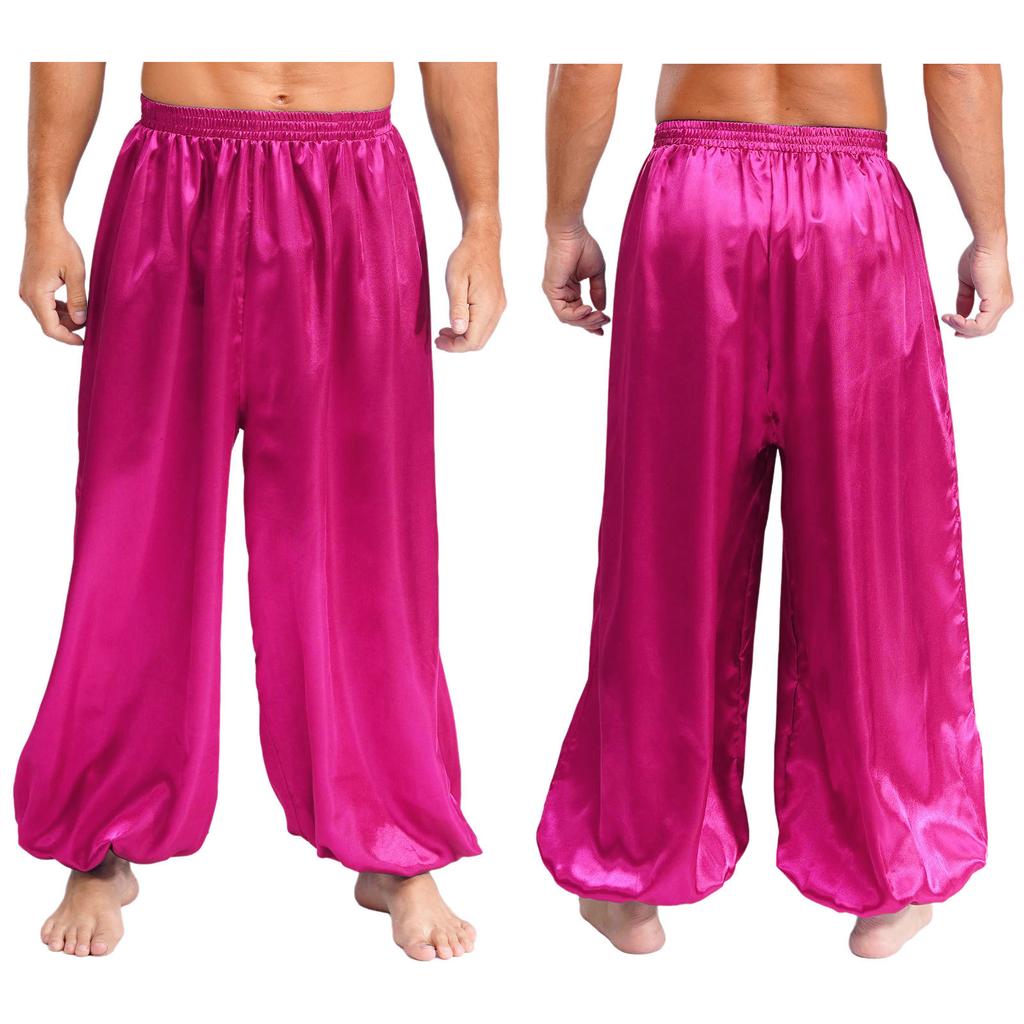Herren Bauchtanzhose S-XXL Weite Satin Pumphose Elastischer Bund für Bühnenauftritt Themenparty