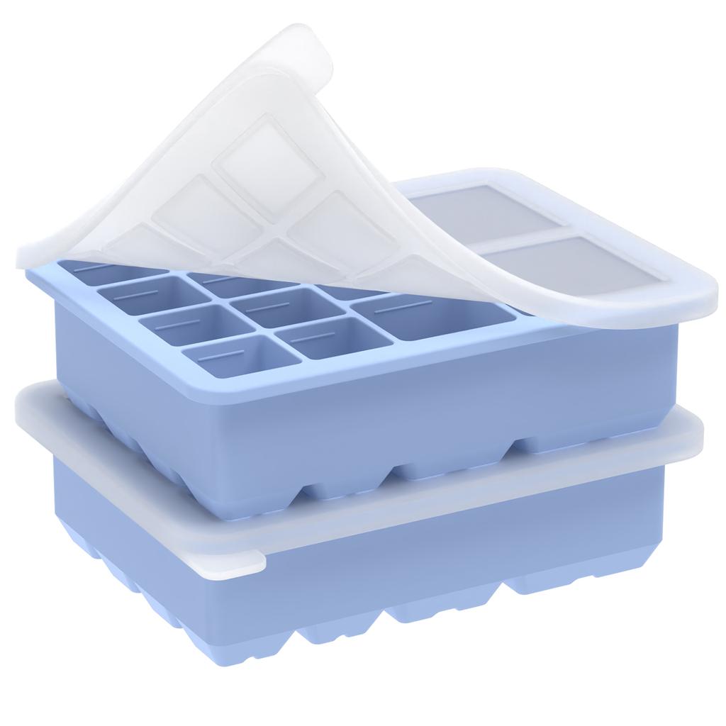 2Pcs Silicone Ice Cube Tray with Lid Reusable Multi Size 13 Grid Square Ice Cube Mold for Freezer Whiskey Cocktail Ice Cube Tool
