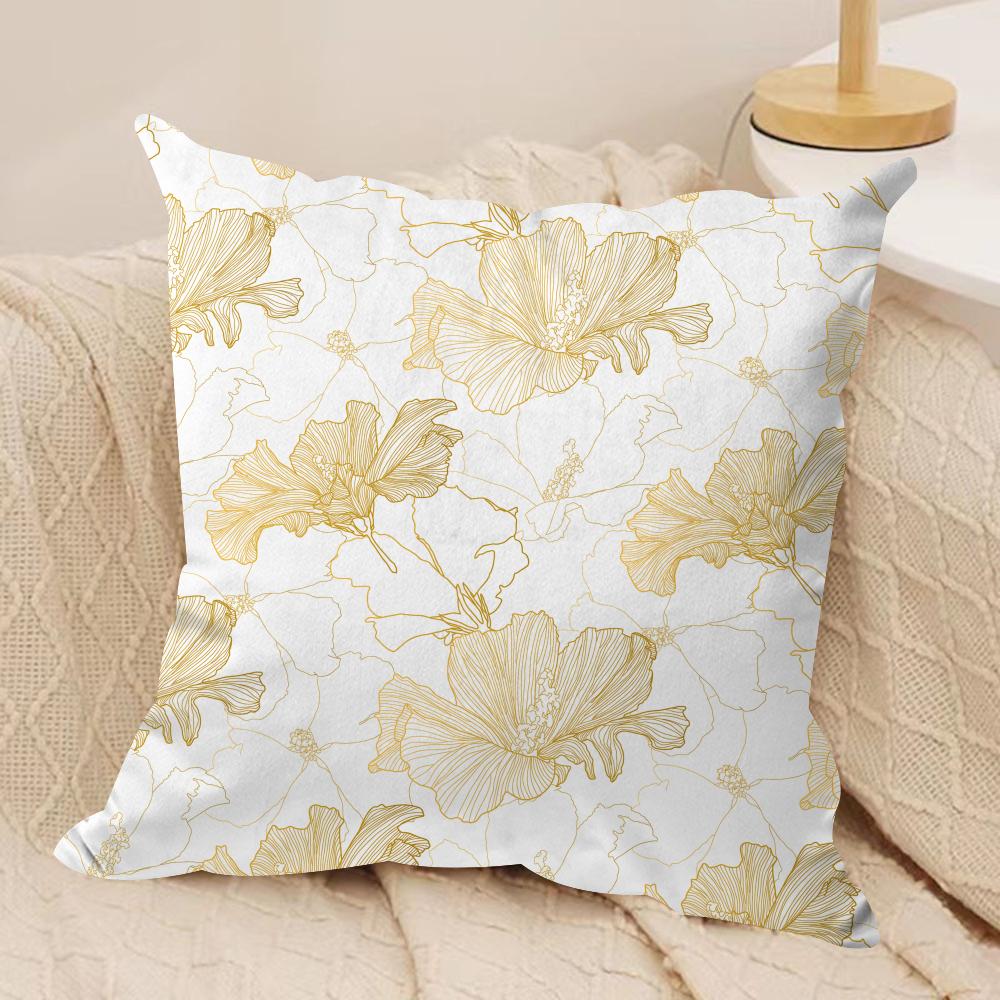 Gold Leaf Flower Cushion Cover Soft Plush Fabric DoubleSided Printed Cushion Covers for All Seasons Modern Home Decor