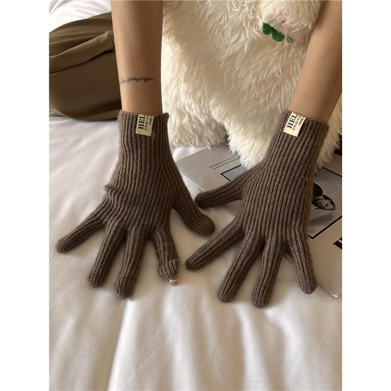 Autumn and Winter Monsoon Split Pointer Knitted Wool Gloves for Women's New Style of Finger-exposed Touch Screen Warm Outdoor Cycling