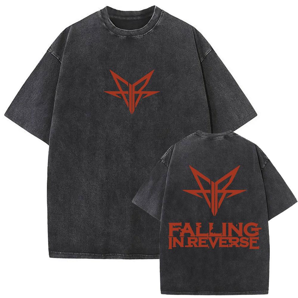 T-shirt Vintage Lavate Rock Band Falling in Reverse Stampa Double Face Estate Uomo Donna Cotone di Alta Qualità T-shirt Oversize