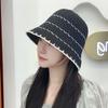 Color matching striped plain and versatile bucket hat summer hollow breathable sun hat dome showing face small straw bucket hat