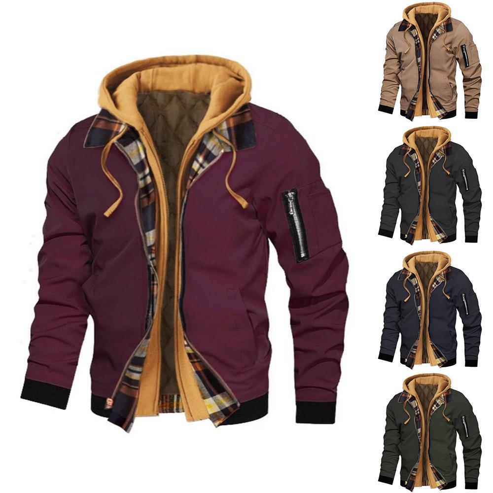 Men's Thick Solid Color Hooded Jacket for Spring, Autumn, and Winter - Air Force Style Casual Wear