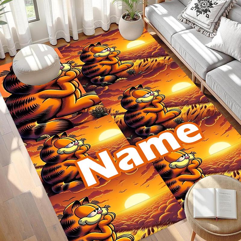Custom Name Personalized Garfield Print Carpet, Versatile Home Decor Rug, for Playroom, Apartment, Balcony, Entryway, Hallway Gift