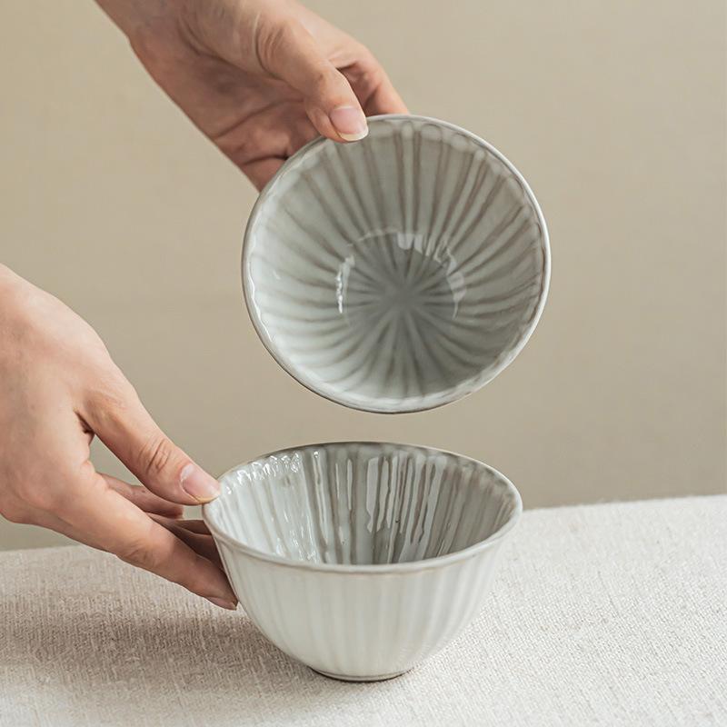 French Retro Ceramic Rice Bowl Creative Striped Fruit Salad Bowl Premium Simple Home Daily Porridge Soup Bowl