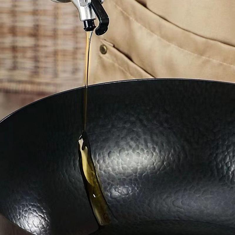 Iron Wok Pan Japanese Iron Pan With Wooden Lid Thick Non-stick Hand-Forged Pot For Stove Induction Hob Kitchen Restaurants Home