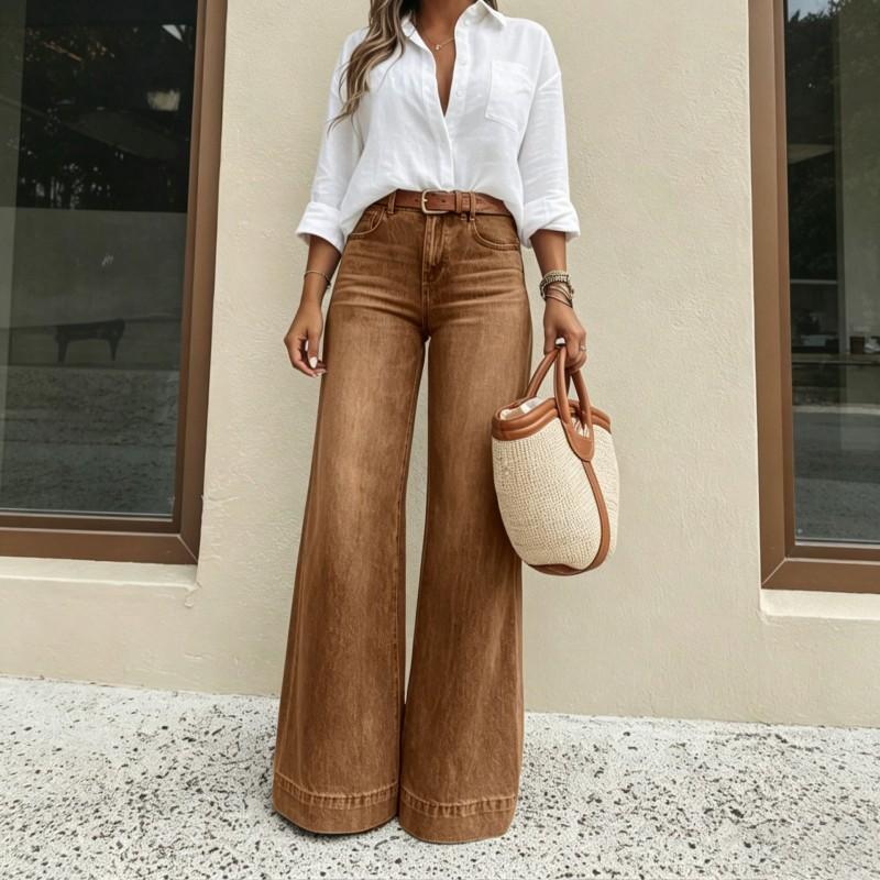 High Waist Loose Straight Jeans Women Light Wash Wide Leg Trousers Office Commute