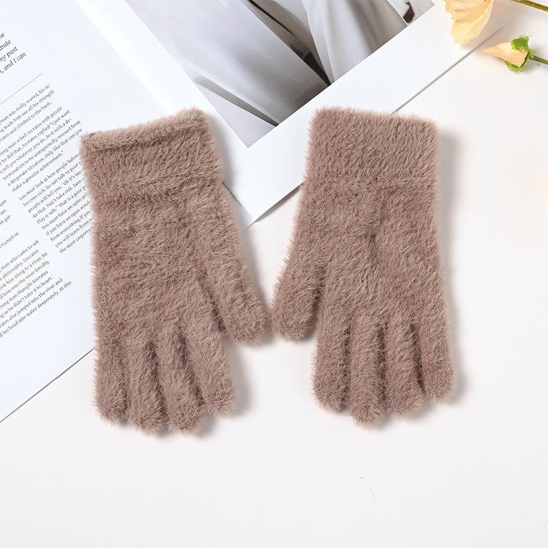 New Winter Women's Fleece-Lined Warm Outdoor Cycling Solid Color Finger-Design Touchscreen Convertible Knit Gloves