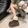 Fashion Platform Women's Snow Ankle Boots Suede Mid Heel Cotton Shoes Short Plush Warm Boots Trendy Winter Casual Boots Botas De Mujer