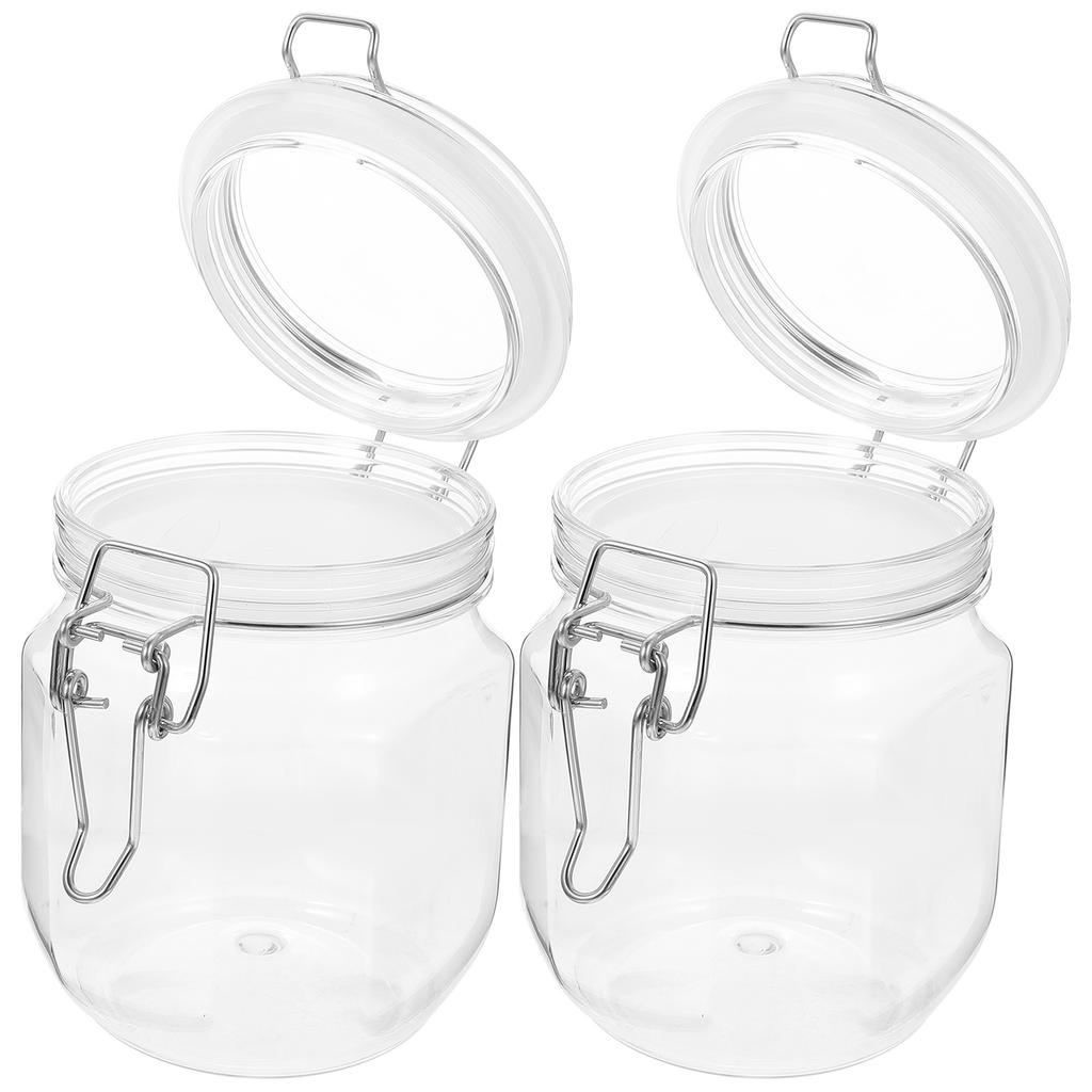 2Pcs Clear Airtight Honey Bottles Plastic Jam Jars Caviar Storage Jar Transparent Reusable Sealed Container Lightweight